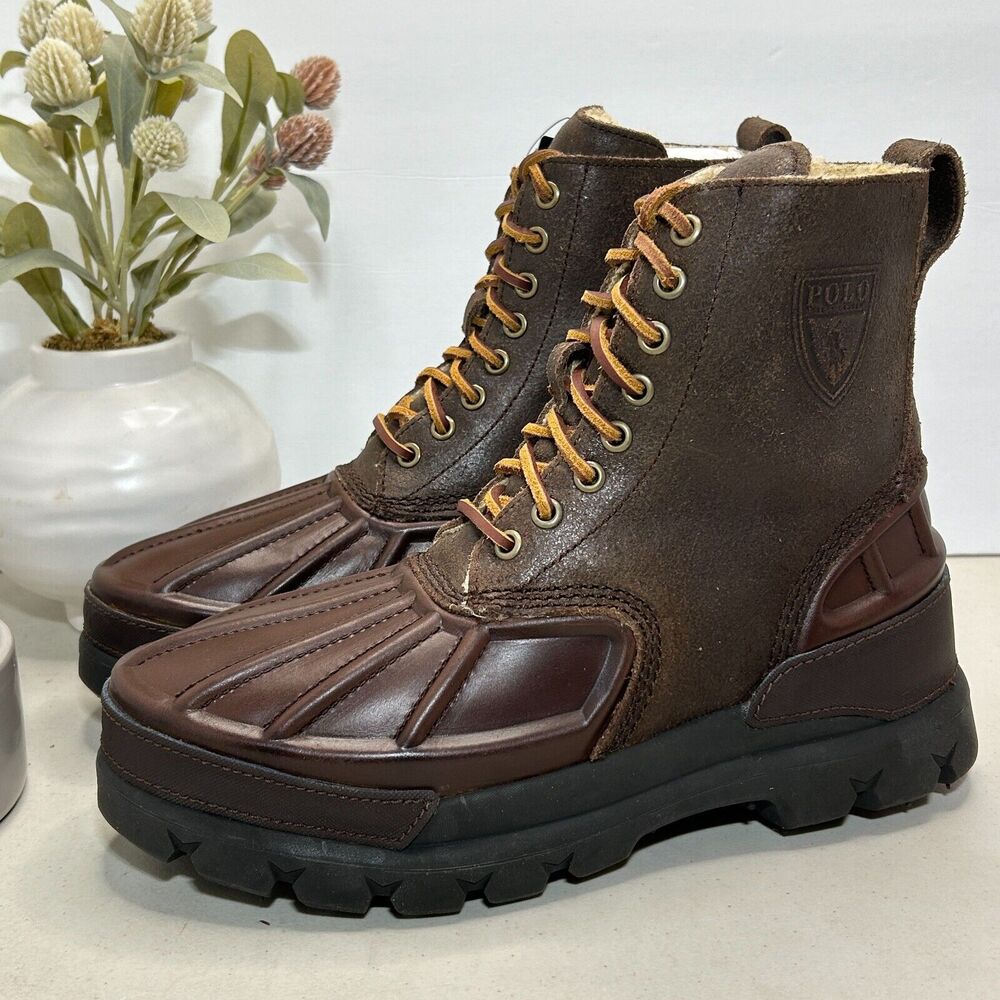 Polo Ralph Lauren Oslo High II Boot Leather Suede Shearling Brown Mens US 8D NWB - Picture 3 of 12